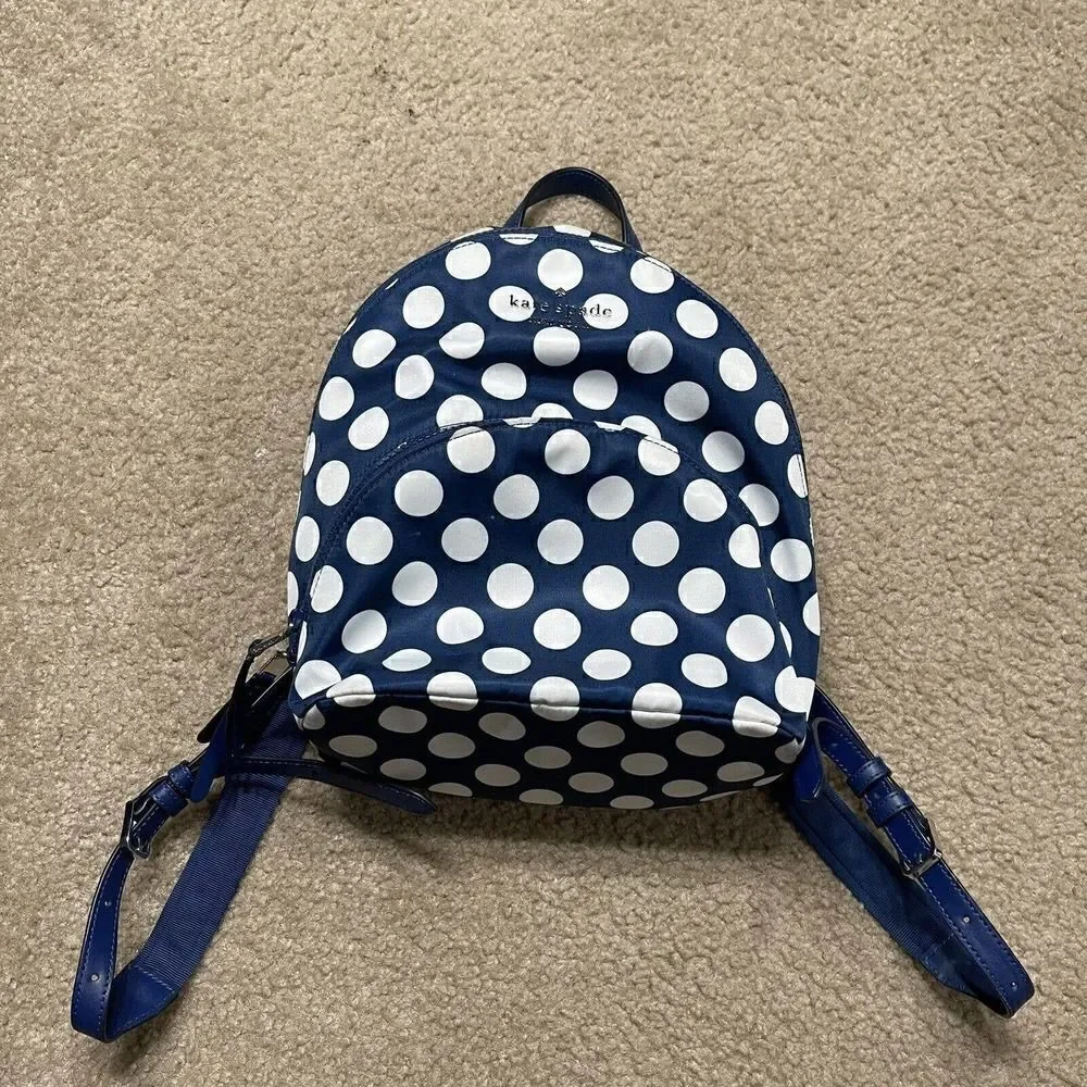 Kate Spade Polka Dot Karissa Nylon Seaside Medium Backpack Blue 3-Compartment